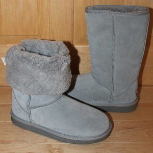 UGG KOOLABURRA GIRL'S TALL FUR SUEDE BOOTS GRAY